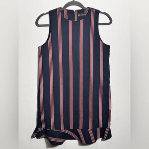 ZARA TF Collection Navy Blue and Red Striped Tank Dress With Ruffle Hem XS